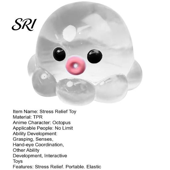 TPR Stress Ball 1/3Pcs Clear Octopus Squeeze Toy Relief Mini Sensory Anxiety Relieving Sea Animal Hand Relaxation Tool Portable