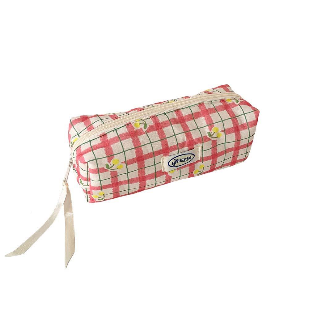Large Capacity Y2K Cherry Pencil Case Checkered Cartoon Cherry Makeup Bag Korean Pencil Bag  Gifts