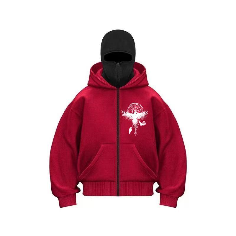 2025 Unisex Double Hood Zipper Jacket - Spring/Autumn Printed Design M
