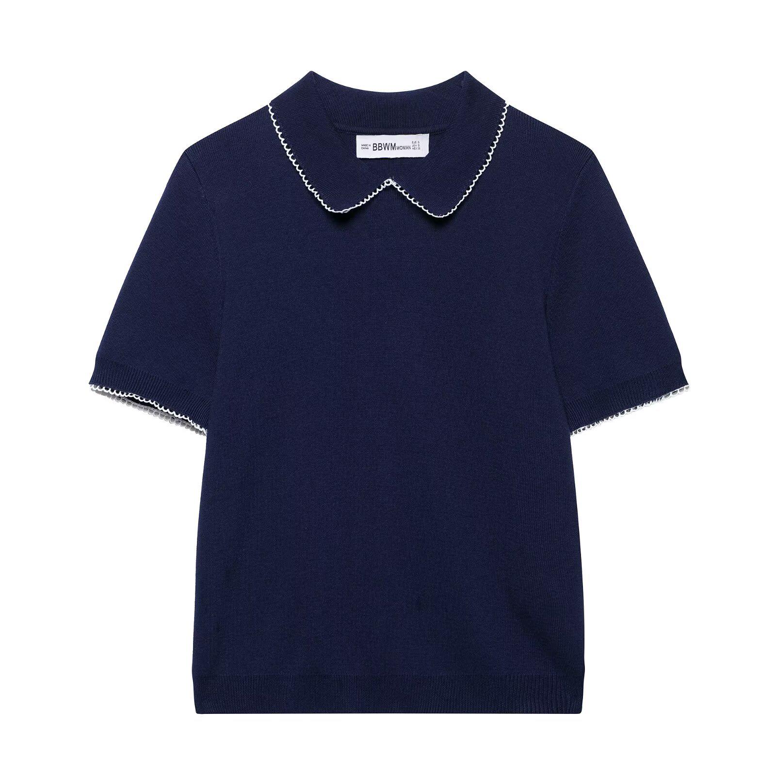 

Женский вязаный топ в европейском и американском стиле, весна 2025: Модный, Простой, Универсальный Medium синий