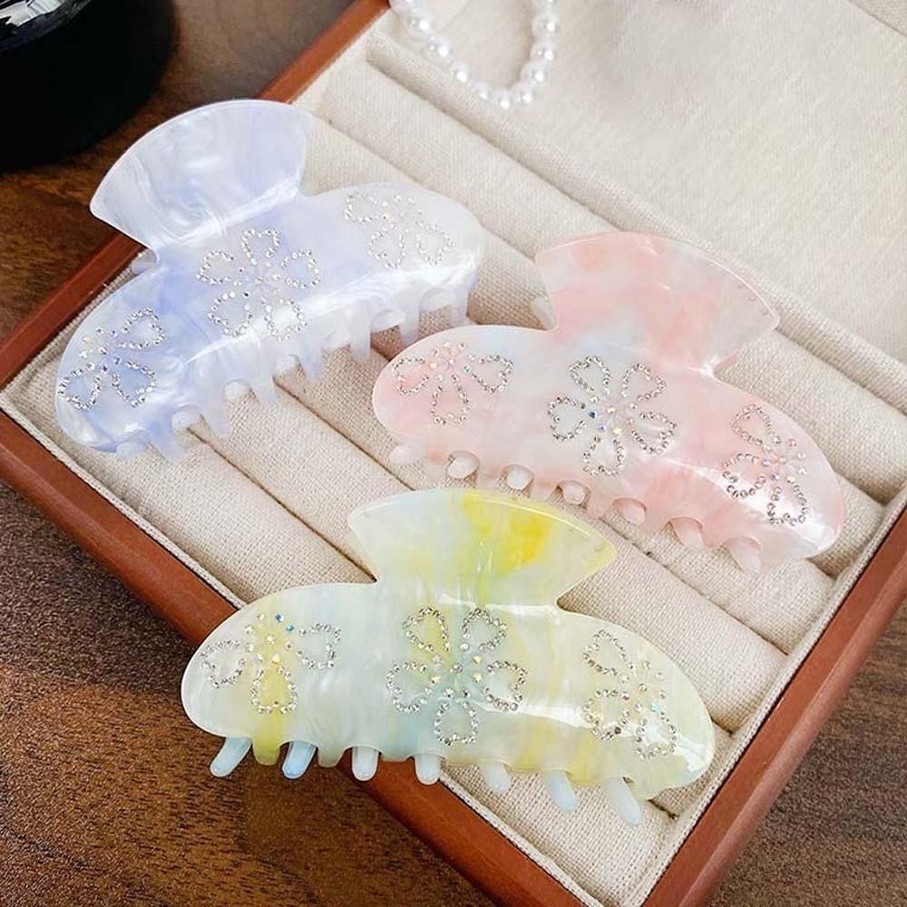 Iridescent Rhinestone-inlay Hair Claw Korean Style Acrylic Hair Claw Women Shark Clip  Girls