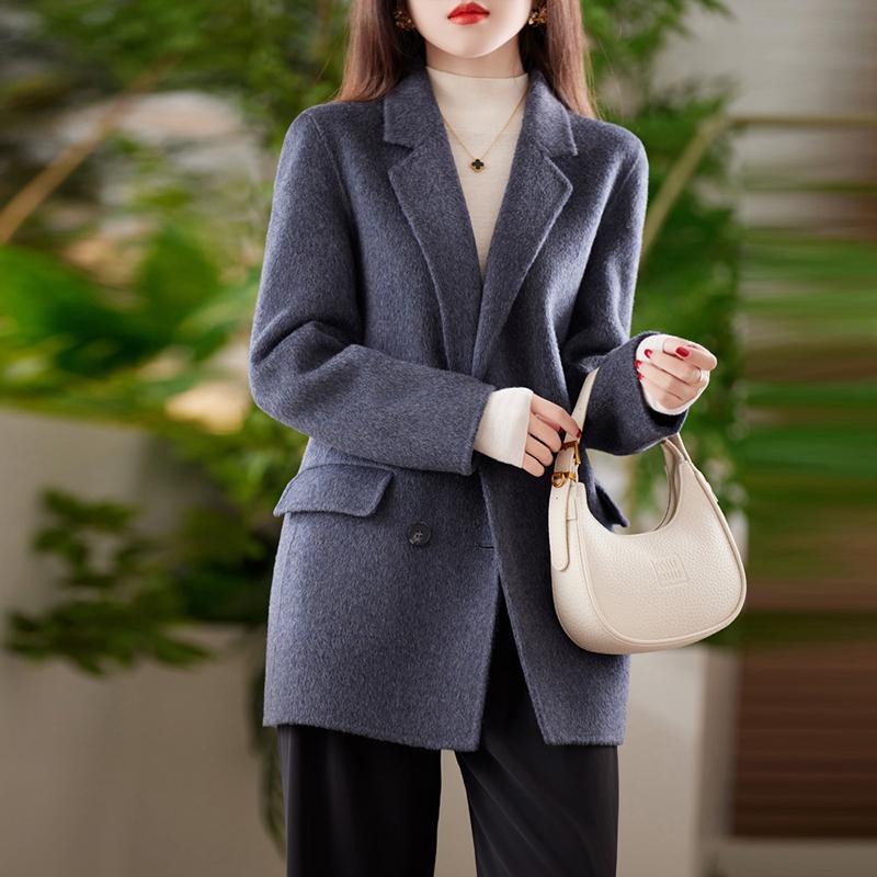 Cashmere Women Coat TIDENOVEL Autumn Wool Long Coat Handmade Pea Coat Winter Warm Wool Jacket Overcoat