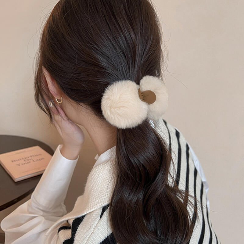 Bao Fluffy Round Winter Fur Hair Clip beige