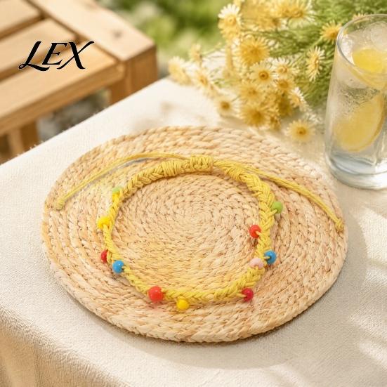 Handmade Woven Rope Wristbands Braided Bracelet for Women, Bohemian Wrist Casual Minimalist Hand with Colorful Rice Beads, Adjustable Knot Cord