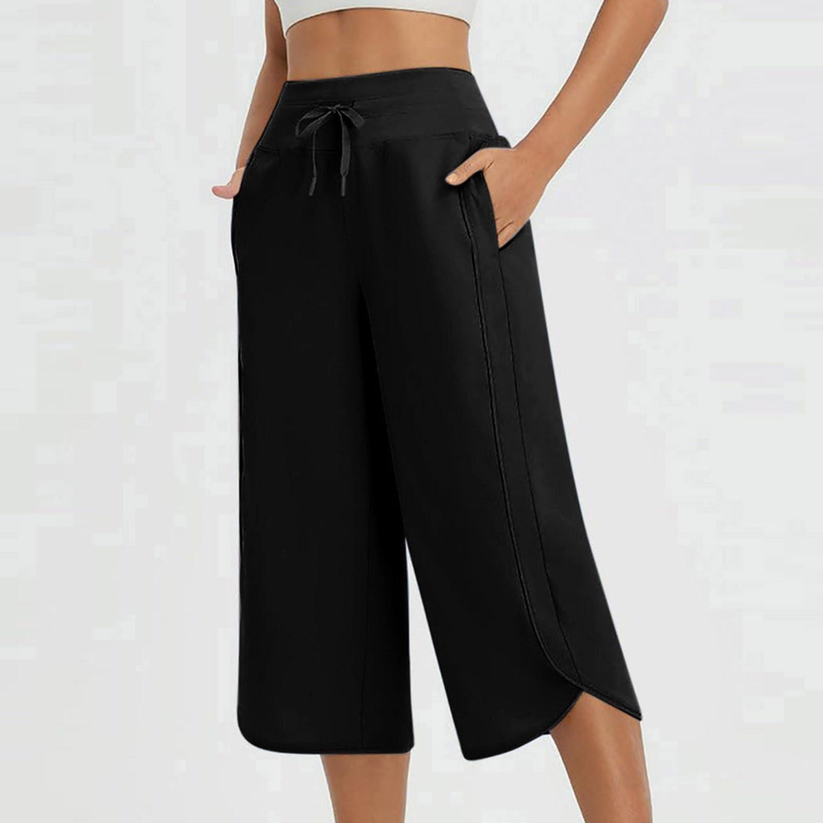 

Women s Athletic Pants Oversized Plus Size Loose Comfy Casual Trousers Stretch High Waist Pant With Pockets L чорний