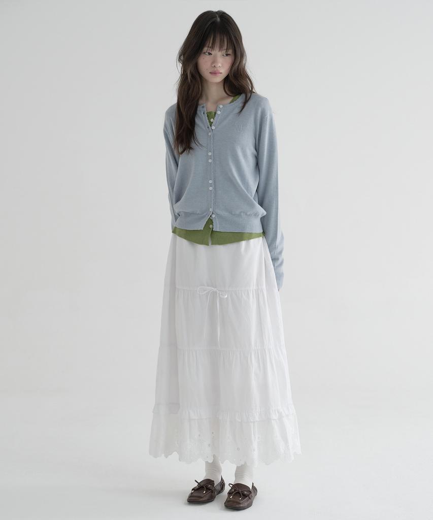 Margarine Fingers Rose Eyelet Long Skirt (White)