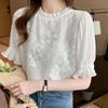Sommer Frauen Tops Kurzarm Weiß Spitze Chiffon Hemd Mode Neue 2022 Süße Oansatz Bluse Frauen Kleidung J147