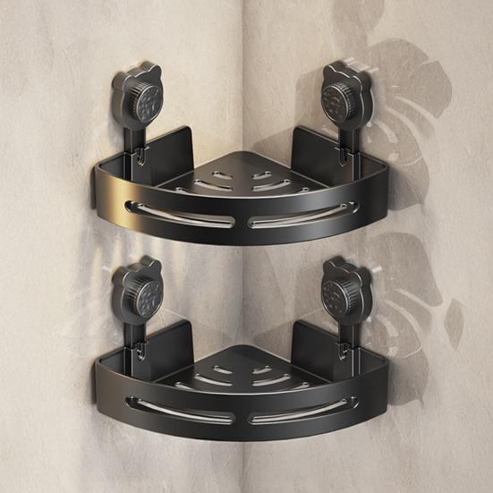 Triangel Sugpropp Hörnhylla Hörnduschkorg Utan Borrning Badrumsförvaringshylla med Dräneringshål för Toalettartiklar och Köksburkar