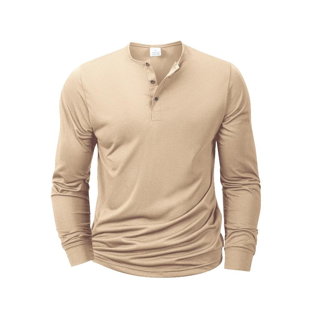 Men'S Long Sleeved Henley Neck T-Shirt Slim Fit Bottoming Shirt Fitness Tops Tees Button Neck Casual Cozy Tshirt