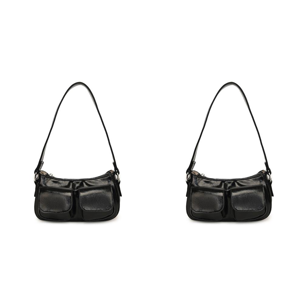 

Women Shoulder Bag Double Pockets PU Leather Handbag Clutch Purse (Black)