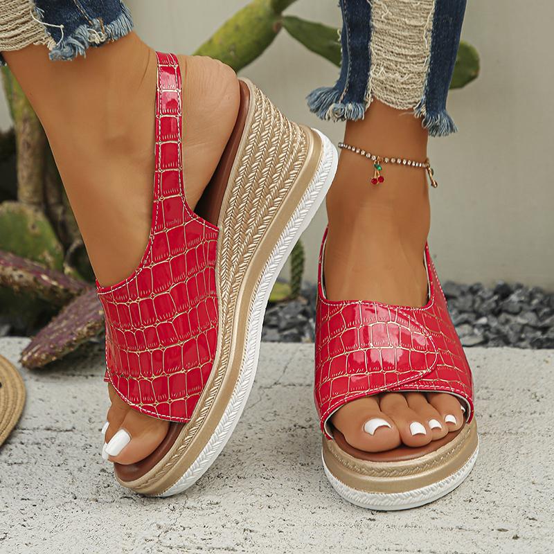 Fashion Plaid Pattern Wedge Sandals for Women Summer 2025 Peep Toe Chunky Platform Sandles Woman Thick Sole Buckle Strap Roman Sandalias