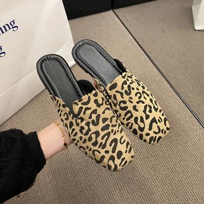 Sandalias de leopardo para mujer, zapatos planos, zapatillas de gamuza, de verano, con punta cuadrada, de diseñador, para exteriores, con tira trasera, para mujer
