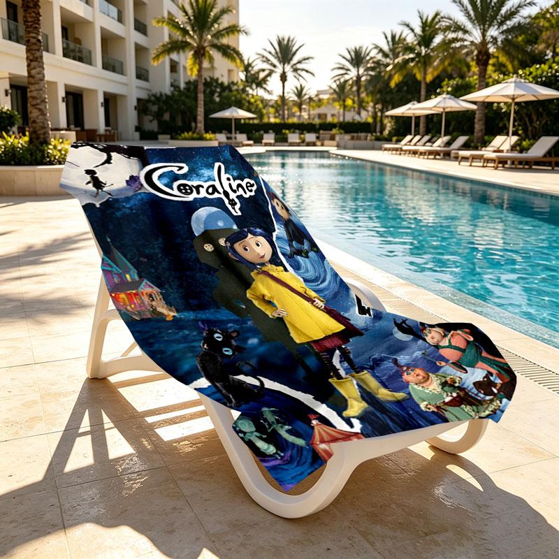 Coraline Print Beach Towel Design, Soft, Lightweight. for Home Bathroom, Spa, Pool, Yoga, Surfing, Camping, Gift for Family, Friend