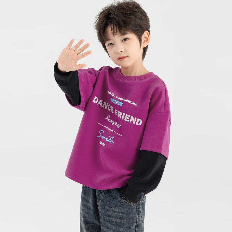 Duoduojia Boy's Loose-Fit Patchwork Long-Sleeve Sweatshirt