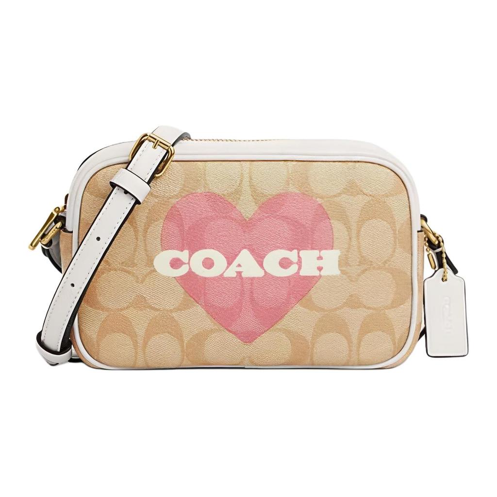 Coach Jamie 21 Classic Monogram Heart Non-Detachable Shoulder Strap Zipper Closure Synthetic Leather Shoulder Crossbody Bag Small CO939-IMOTV