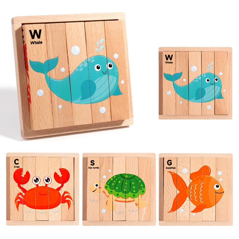 

Children S Educational Cartoon Animal Shape Matching Puzzle Baby Early Education English Words Cognition Puzzle Wooden Toy