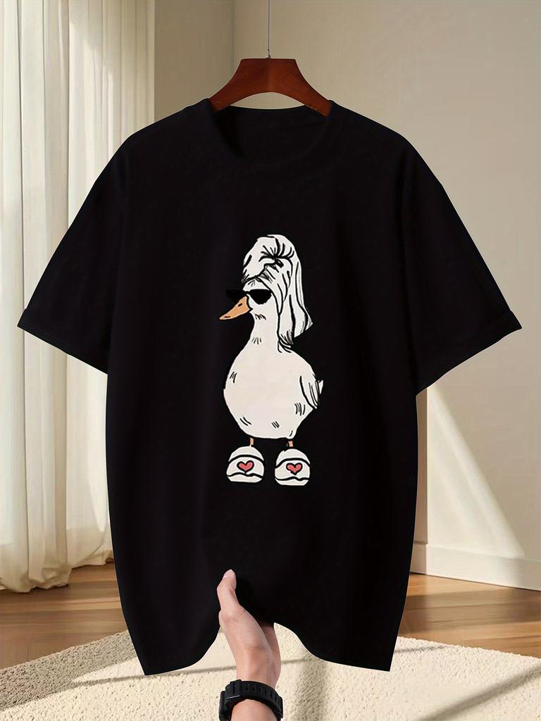 European Size Trendy Funny Goose Pattern Men's Fashion Round Neck T-shirt Summer Casual Top Printed T-shirt Street Style Outfit