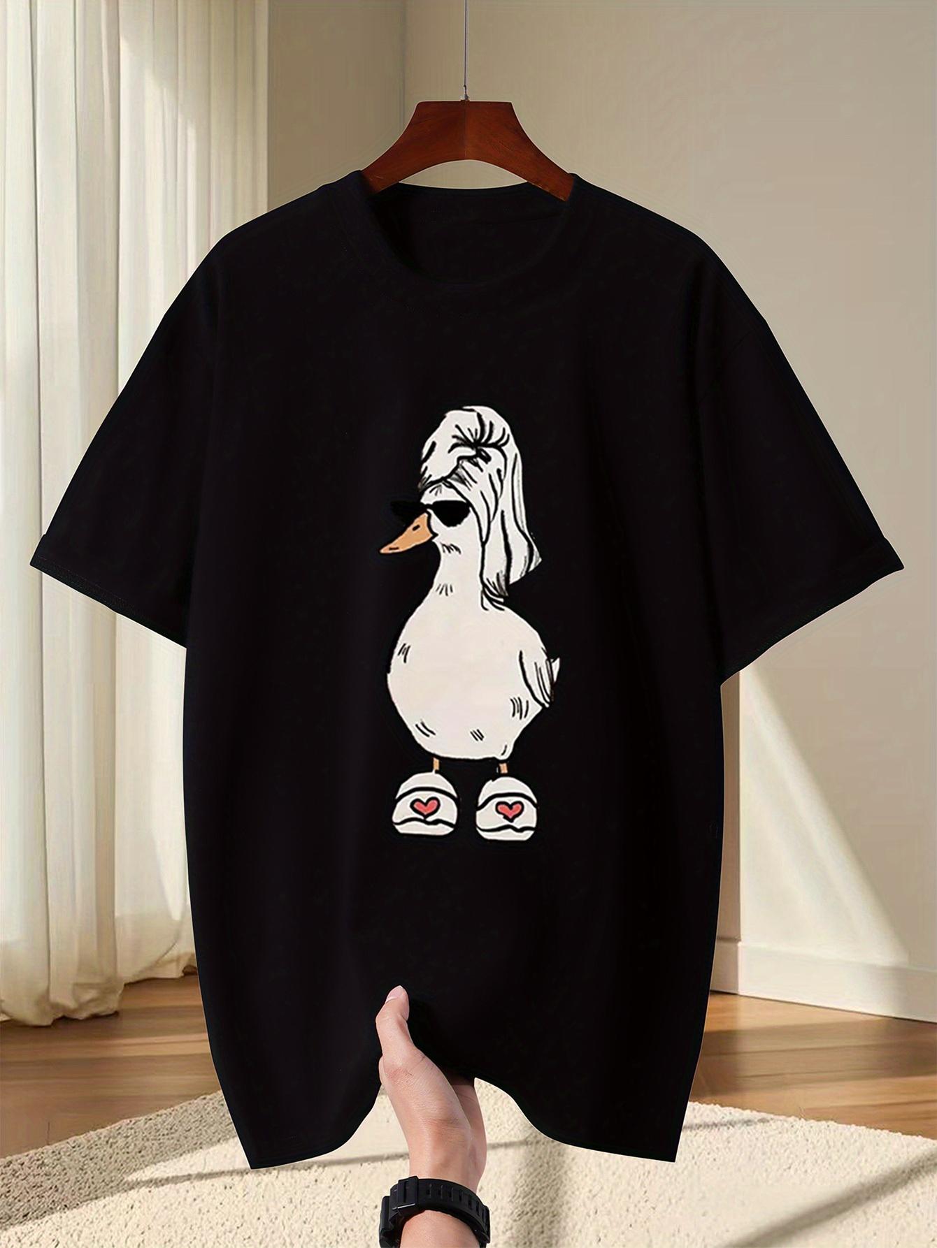 

European size Trendy Funny Goose Pattern Men s Fashion Round Neck T-shirt Summer Casual Top Printed T-shirt Street Style Outfit 4XL чорний