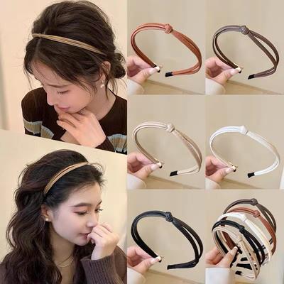 Simplicity Leder Schmalrand Stirnband für Damen Elegant Schlicht Gesichtswasch-Stirnband Mode Mädchen Haarband Haar-Accessoires