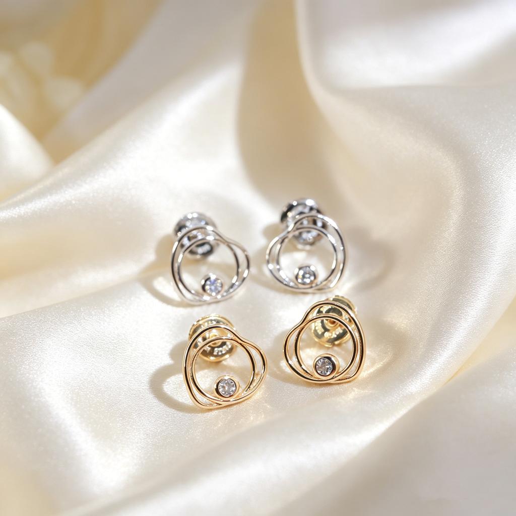 3 Colors Double Layer Heart Crystal Stud Earrings Not Allergic, Exquisite Gifts, Affordable Luxury Goods jewelry Ladies, Everyday Wear