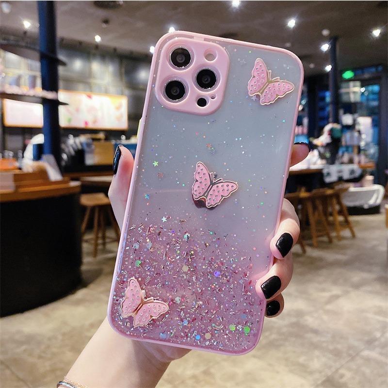 Applicable To IPhone16Promax Mobile Phone Case Eye Protection Flash Pink Butterfly 1413 Apple 15 Protective Case Luxury