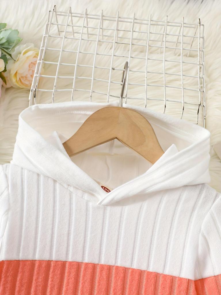 2025 Autumn Collection: European and American Kids Ribbed Set in Orange, White, and Grey