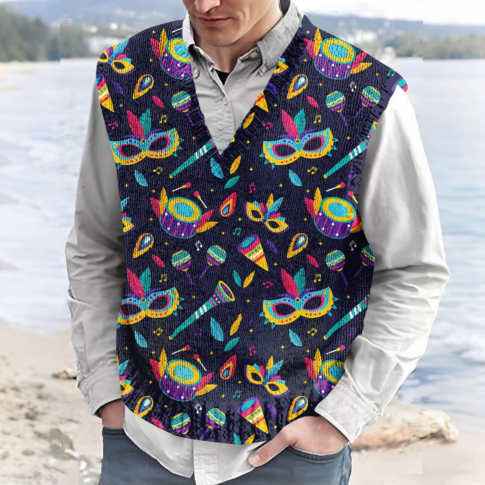 

Men s V-neck Sleeveless Top Casual Sports Carnival Print Vest L фіолетовий