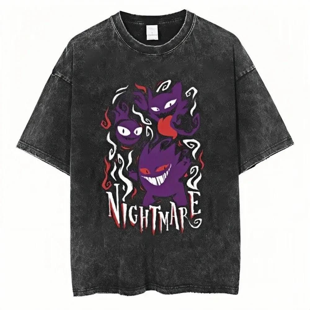 Pokmon anime  Summer New washed Tshirt Gengar pattern Harajuku unisex  Harajuku Loose shortsleeved YK Harajuku shirt M
