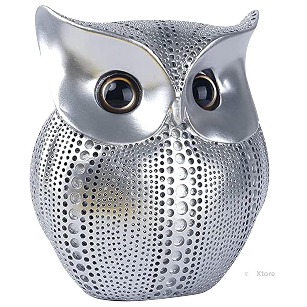 Moderne stilig Lucky Owl Resin kunstfigur (Sølv), 1 stk