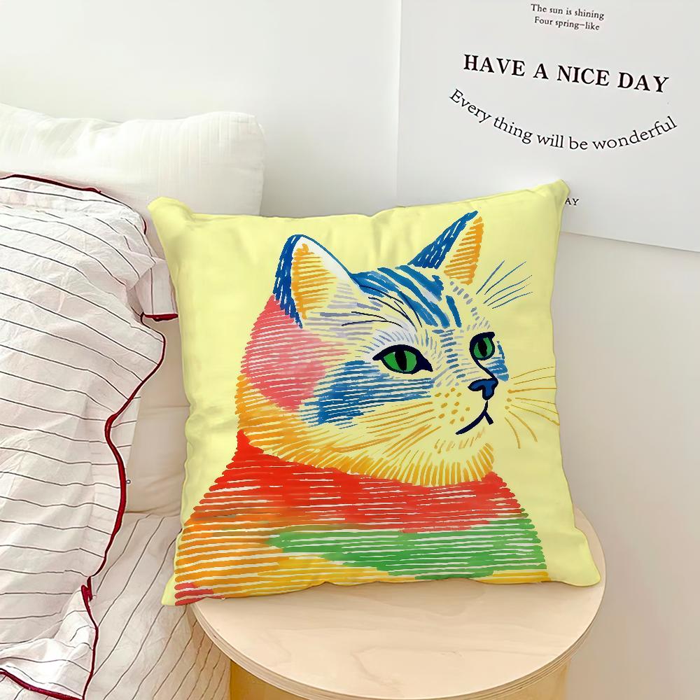 Cute fish Cat Funny Abstract Art meme cushion cover soft Pillow Case for Sofa Living Room Home office Decor Protective Covers