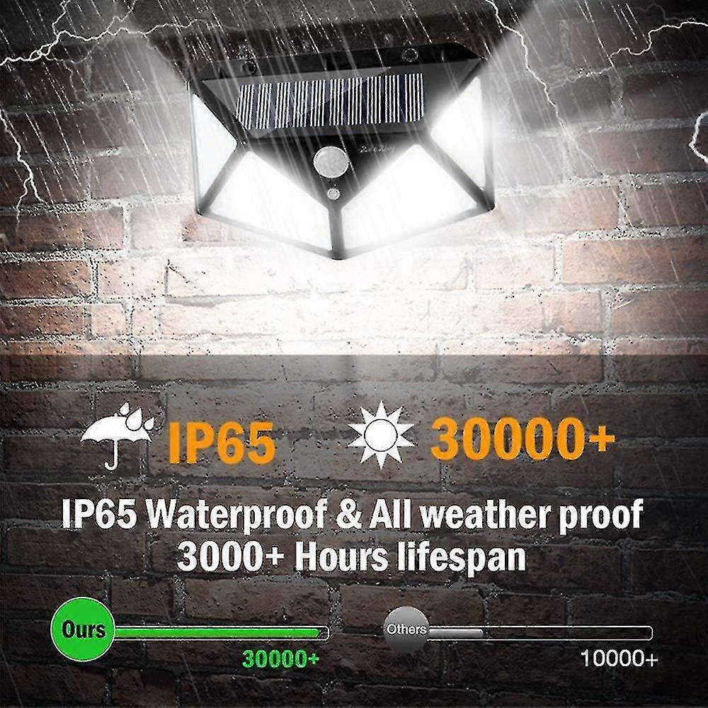 2pcs Outdoor Solar Lights, 100led Ultra Bright Outdoor Solar Light, 800 Lumens, 3 Modes Of Solar Wall Light, Waterproof Solar Outdoor Light