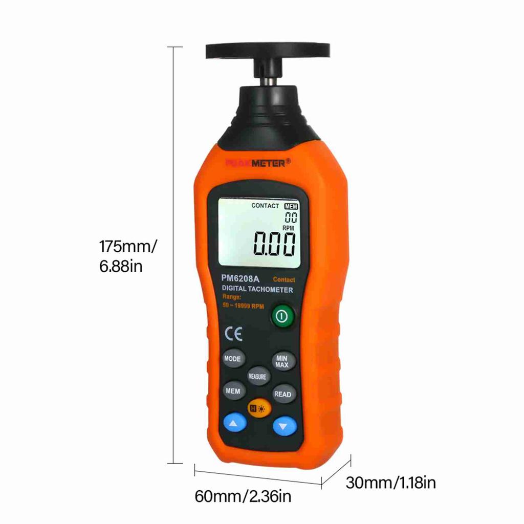 Tachometer High Accuracy 50 to 19999RPM Backlight Display Portable Digital Contact Type Motor Tachometer