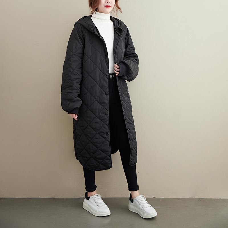 Winter Long Warm Women Parkas Casual Hooded Collar Cotton Single Breasted Siimple Black Pocket Female Coats