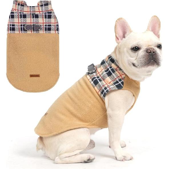 EXPAWLORER Fleece Dog Sweater - Classic Plaid Dog Jacket, Winter Coat Vest with 2 D-Rings for Leash, Pet Cold Weather Clothes, Sweatershirt for Boys