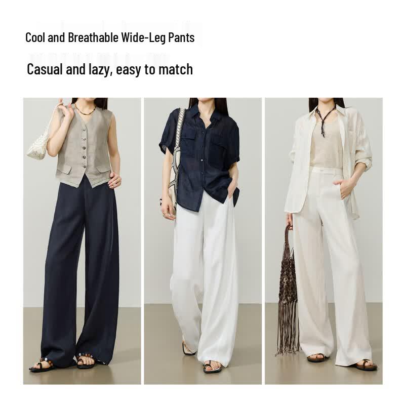 ESE-Y Women's Lyocell Linen Wide-Leg Trousers