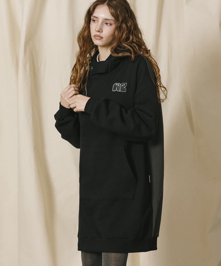 Between A And B Soft Warm Hooded Dress [Black]