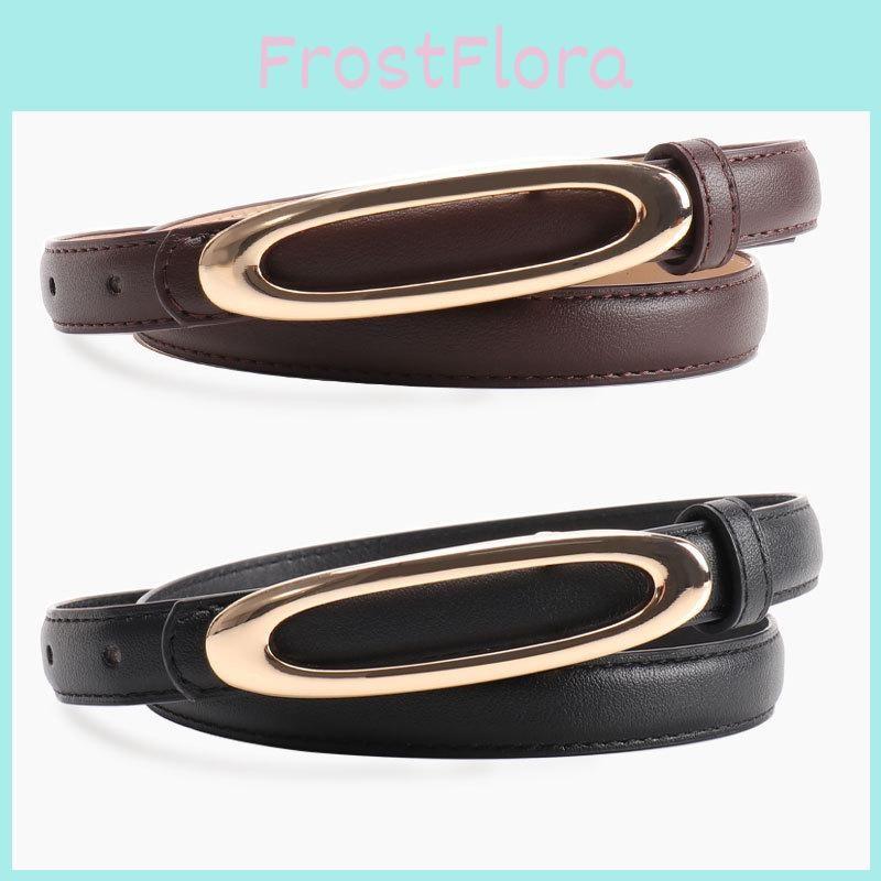 Minimalist Women Leather Belt With Elliptical Flat Buckle For Dress And Jeans