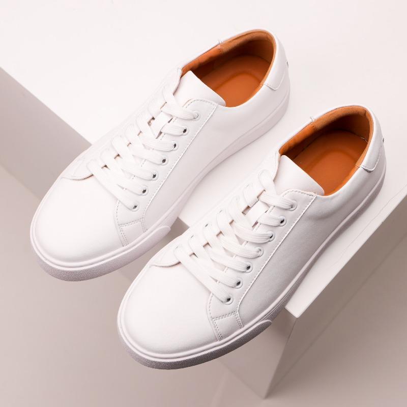 Large size retro men's white shoes versatile sneakers business casual leather shoes men's leather soft baseplate shoes men's shoes