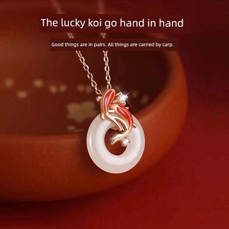 

Браслет с защитной пряжкой из нефрита Хэтянь Кои, женский, красная веревочка, год животного, счастливая бусина, шнурок для ношения, подарок на день рождения, аксессуары для девушки Koi Necklace