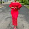 Abiti Scollati Donna Eleganti Maniche a Lanterna Patchwork di Pizzo Tubino Pacchetto Fianchi Lunghezza Caviglia Vestito di Compleanno