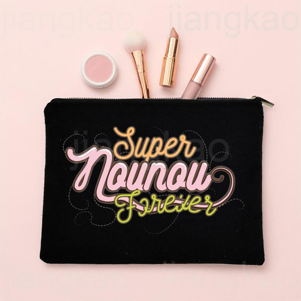 

I Love My Nanny French Print Makeup Bag Travel Toiletries Organizer Pouch Women Cosmetic Case Zipper Bags Thanks Gift for Nounou
