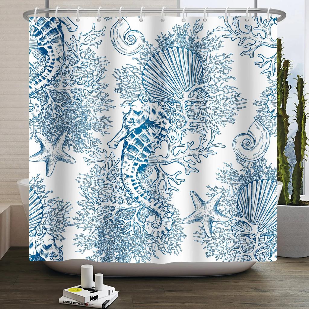 Sea Animals Shower Curtains Cute Dolphin Jellyfish Turtle Starfish Shell Coral Bathroom Bath Curtain Bathtub Privacy Partition