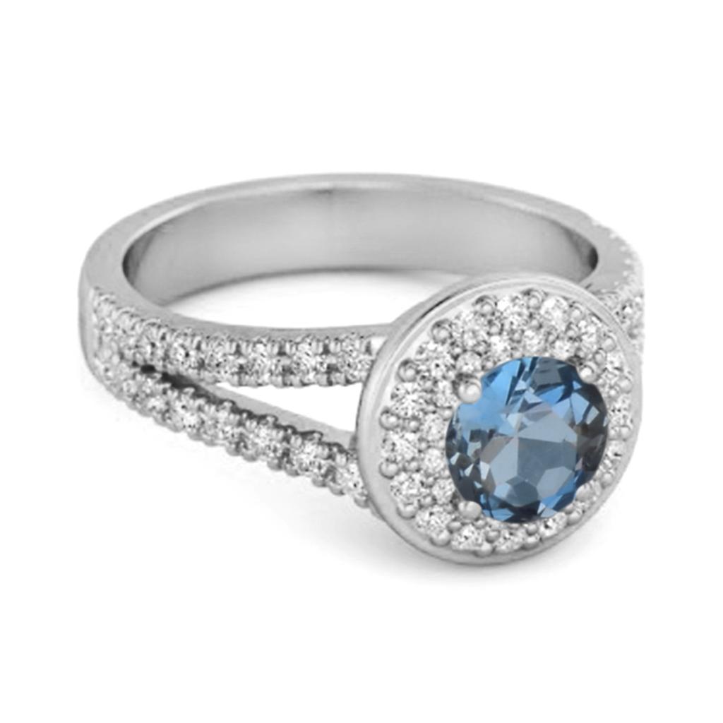 London Blue Topaz Double Halo Accents Ring - 925 Sterling Silver