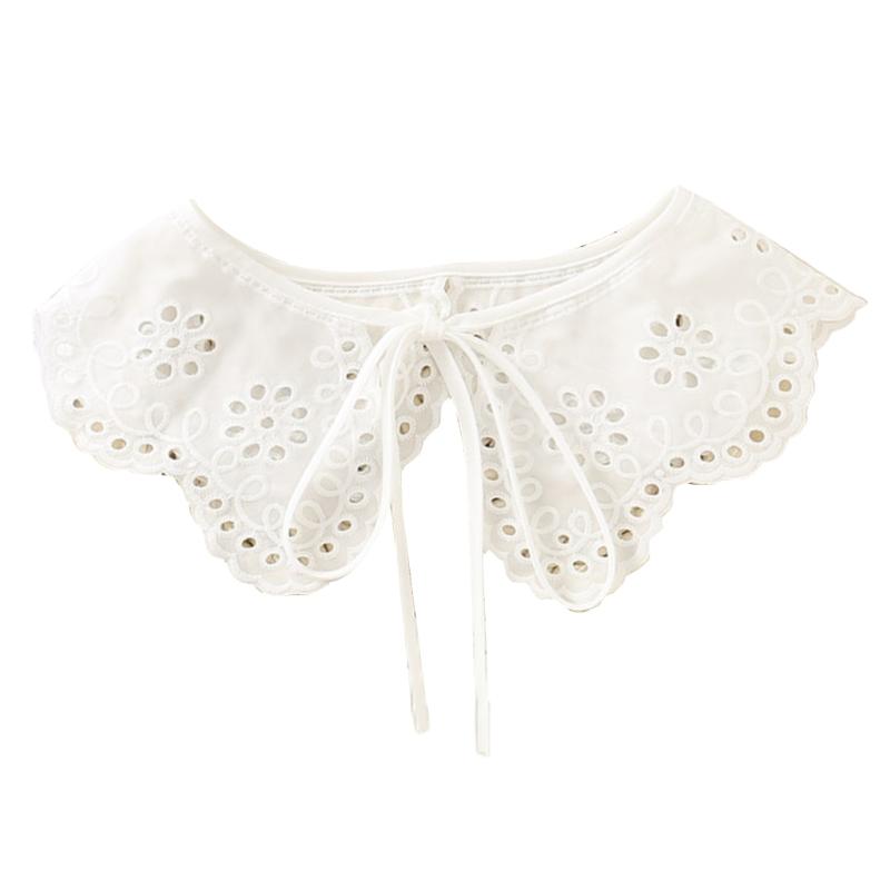 Royal Style Cotton Fake Collar Shawl Wrap Hollow Out Floral Lace Ruffled Trim Necklace Pointed  Lapel Blouse Dropshipping
