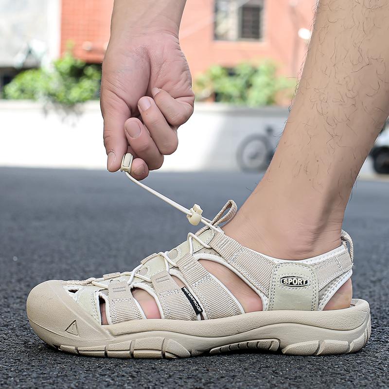 Fashion Summer Men Comfortable Soft Bottom Sports Sandals Outdoor Men Fashion Brand Head Layer Cowhide Breathable Non Slip Beach Shoes