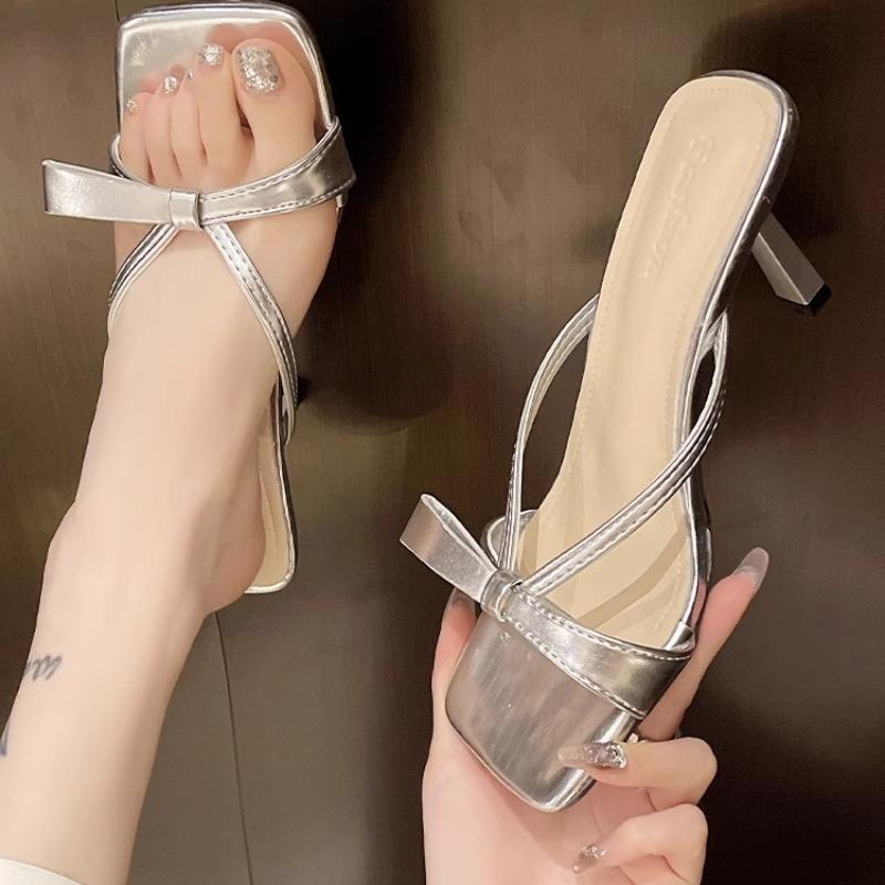 

Ladies Summer New 2025 Simple Solid Color Fashion Open Toe Women s Sandals Outdoor Casual Leather Beach Dress Women s High Heels 40 срібний