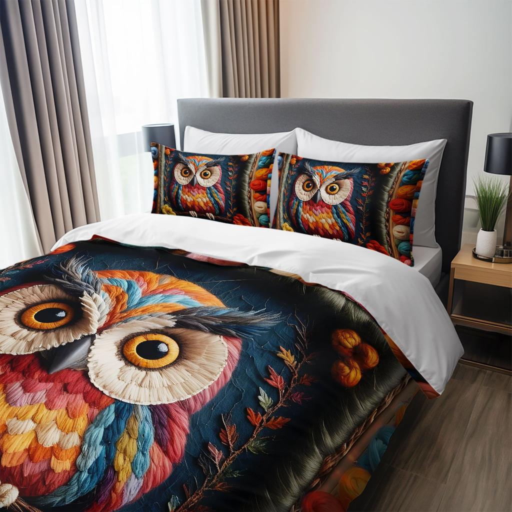 3pcs Bohemian Owl Printed Bedding Duvet Cover Set Owl Themed Bedding Quilt Set Floral Printed Owl Bedroom Decor Bed Quilt Set