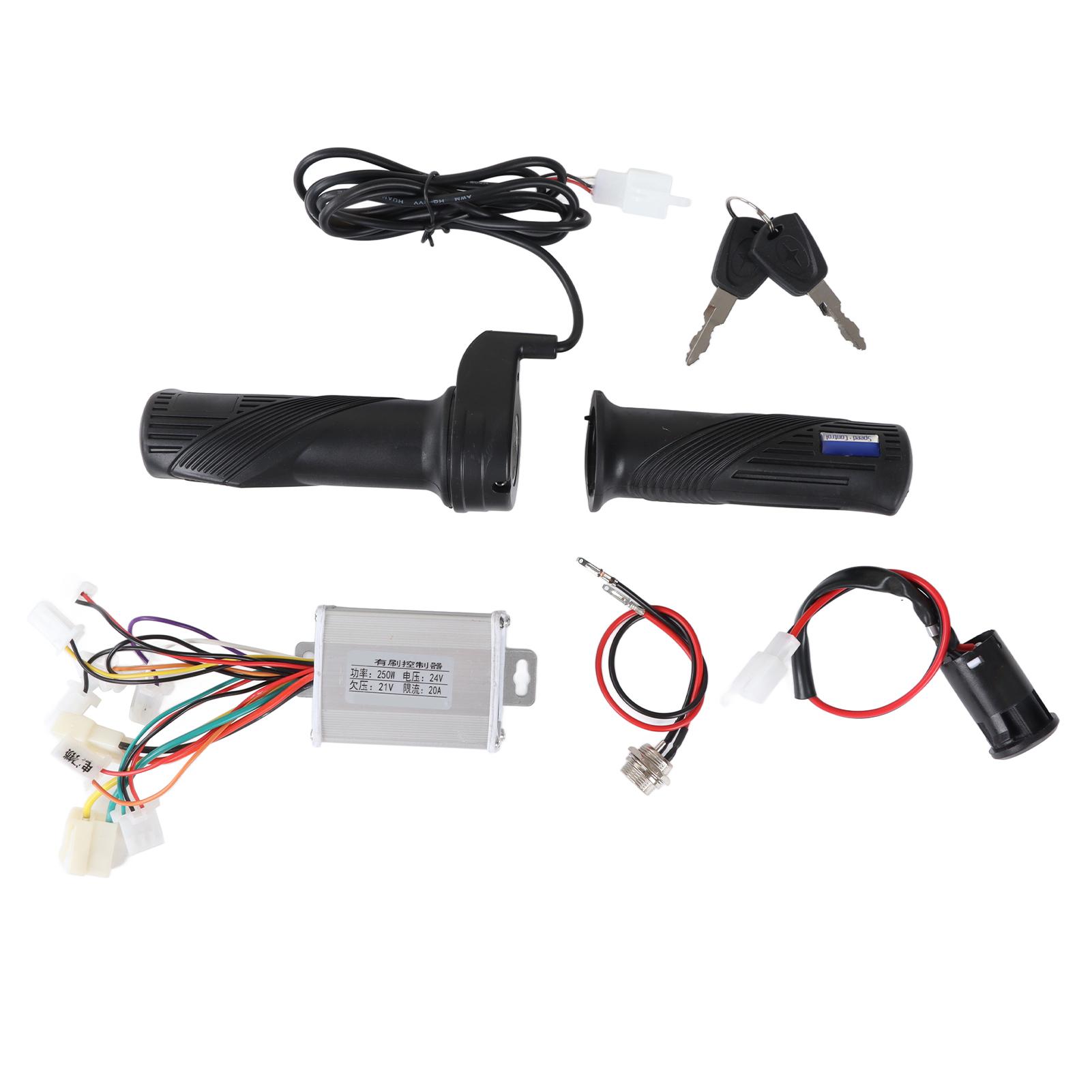 

24 В 250 Вт Контроллер для электровелосипеда с щеточным двигателем, комплект ручек газа с поворотной рукояткой и портом для зарядки, электрический замок зажигания