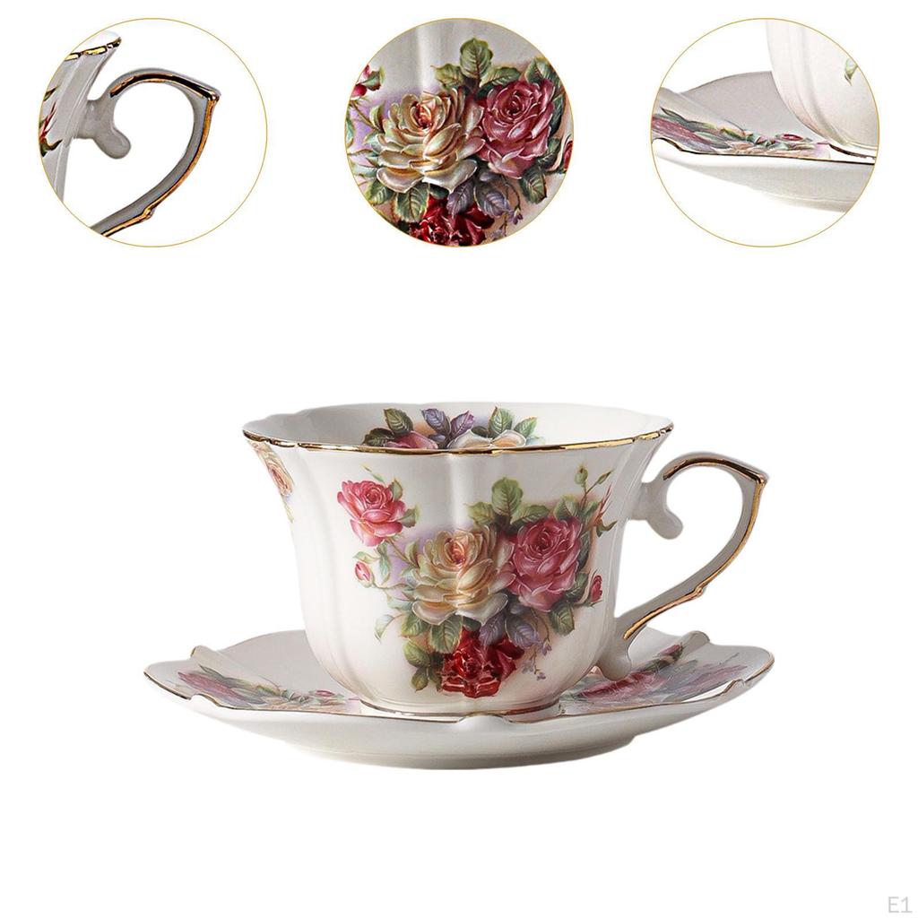 Ceramic Coffee Mug Milk Teaware Floral Pattern Coffeeware Smooth Tea Cups and Saucers Set Teacup