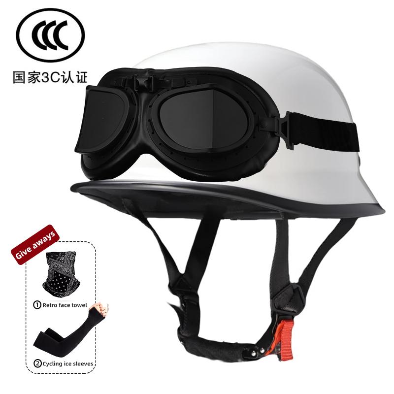 Motorcycle Helmet for Men In Summer, Harley Retro Half Helmet Electric Car, German Style Soldier Prince Cruise Car, Four Season